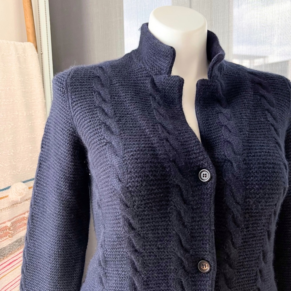 Loro Piana Navy Blue 100% Cashmere Cable Knit Button Front Cardigan Sweater 48 M - Picture 2 of 10